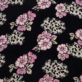 Italian Fashion Designer Floral Black Non-Stretch Burnout Mulberry Silk Devore Velvet DS26530 -8 Momme