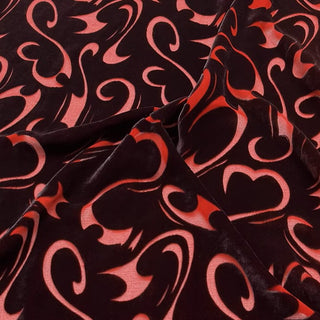 Italian Fashion Designer Abstract Red Non-Stretch Burnout Mulberry Silk Devore Velvet DS26531 -8 Momme