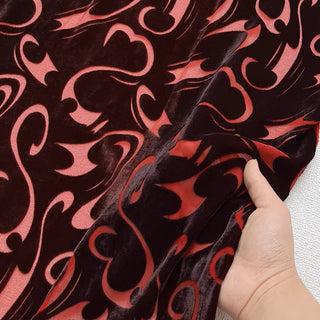 Italian Fashion Designer Abstract Red Non-Stretch Burnout Mulberry Silk Devore Velvet DS26531 -8 Momme