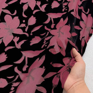 Italian Fashion Designer Floral Pink Non-Stretch Burnout Mulberry Silk Devore Velvet DS26532 -8 Momme
