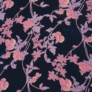 Italian Fashion Designer Floral Blue Non-Stretch Burnout Mulberry Silk Devore Velvet DS26533 -8 Momme