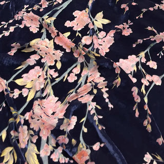 Italian Fashion Designer Floral Blue Non-Stretch Burnout Mulberry Silk Devore Velvet DS26534 -8 Momme