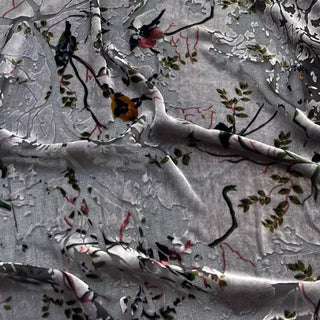 Italian Fashion Designer Botanical Gray Non-Stretch Burnout Mulberry Silk Devore Velvet DS26536 -8 Momme