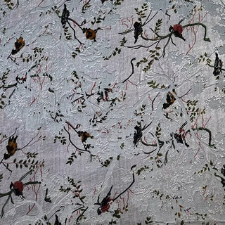 Italian Fashion Designer Botanical Gray Non-Stretch Burnout Mulberry Silk Devore Velvet DS26536 -8 Momme