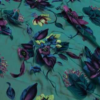 Italian Fashion Designer Floral Green Non-Stretch Burnout Mulberry Silk Devore Velvet DS26537 -8 Momme