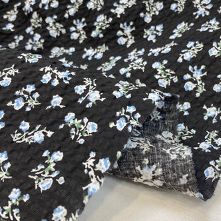Yardblox Exclusive Korean Fashion Designer Floral Black/Multi Color Non-Stretch Salt shrinking/Puckered Cotton Seersucker DS27502