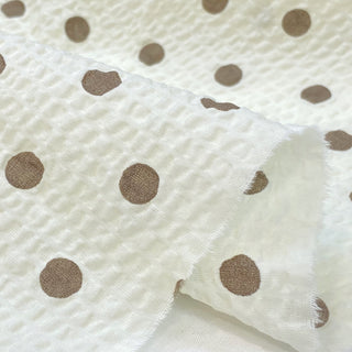 Yardblox Exclusive Korean Fashion Designer Dot/Polka Dot Beige/Brown Non-Stretch Salt shrinking/Puckered Cotton Seersucker DS27505