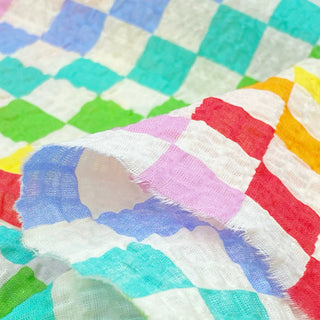 Yardblox Exclusive Korean Fashion Designer Plaid/Checkered Multi Color Non-Stretch Salt shrinking/Puckered Cotton Seersucker DS27507