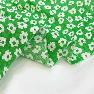 Yardblox Exclusive Korean Fashion Designer Floral Green/White Non-Stretch Salt shrinking/Puckered Cotton Seersucker DS27510