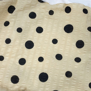 Yardblox Exclusive Korean Fashion Designer Dot/Polka Dot Beige/Black Non-Stretch Salt shrinking/Puckered Cotton Seersucker DS27519