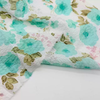 French Fashion Designer Floral White Non-Stretch Salt Shrinking / Puckered Cotton Seersucker DS27603