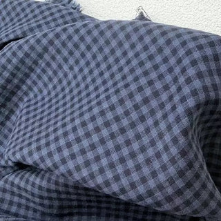 Japanese Fashion Designer Gingham Blue Non-Stretch Salt Shrinking / Puckered Cotton Plain Woven DS27604