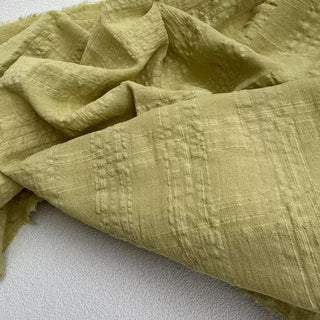 Japanese Fashion Designer Solid Chartreuse Non-Stretch Salt Shrinking / Puckered Cotton Seersucker DS27605