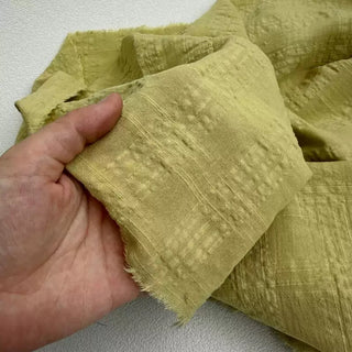 Japanese Fashion Designer Solid Chartreuse Non-Stretch Salt Shrinking / Puckered Cotton Seersucker DS27605