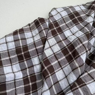 Japanese Fashion Designer Plaid Brown Non-Stretch Salt Shrinking / Puckered Cotton Plain Woven DS27606