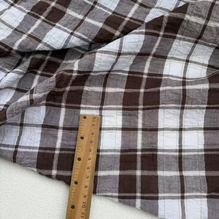 Japanese Fashion Designer Plaid Brown Non-Stretch Salt Shrinking / Puckered Cotton Plain Woven DS27606