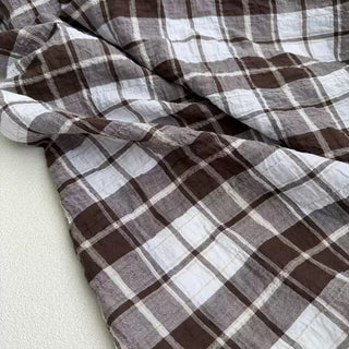 Japanese Fashion Designer Plaid Brown Non-Stretch Salt Shrinking / Puckered Cotton Plain Woven DS27606