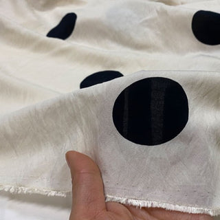 Yardblox Exclusive Japanese Luxury Designer Dot/Polka Dot Off-White/Black Non-Stretch Sand Washed Cotton LENZING™ ECOVERO™ Viscose Blended Plain Woven DS28501