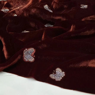 Japanese Luxury Designer Butterfly Red Non-Stretch Embroidery Mulberry Silk Velvet DS28502 -40 Momme