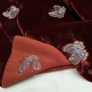 Japanese Luxury Designer Butterfly Red Non-Stretch Embroidery Mulberry Silk Velvet DS28502 -40 Momme