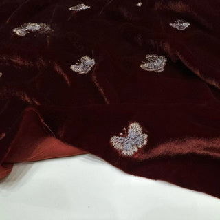 Japanese Luxury Designer Butterfly Red Non-Stretch Embroidery Mulberry Silk Velvet DS28502 -40 Momme