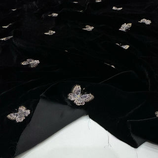 Japanese Luxury Designer Butterfly Black Non-Stretch Embroidery Mulberry Silk Velvet DS28504 -40 Momme
