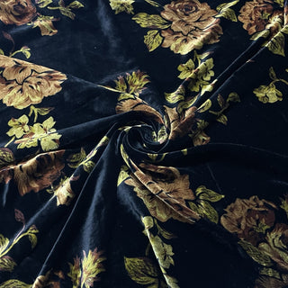 Japanese Luxury Designer Floral Black Non-Stretch Mulberry Silk Velvet DS28505 -40 Momme