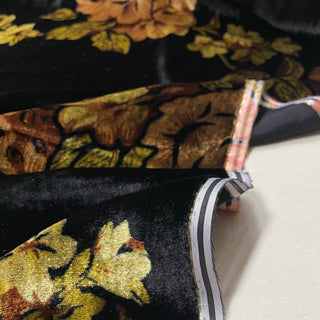 Japanese Luxury Designer Floral Black Non-Stretch Mulberry Silk Velvet DS28505 -40 Momme