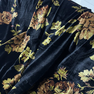 Japanese Luxury Designer Floral Black Non-Stretch Mulberry Silk Velvet DS28505 -40 Momme
