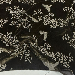 Japanese Luxury Designer Botanical Brown Non-Stretch Mulberry Silk Velvet DS28511 -40 Momme