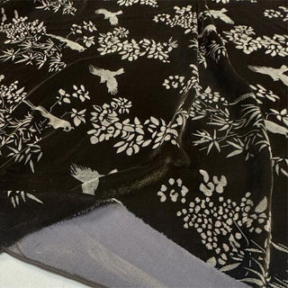 Japanese Luxury Designer Botanical Brown Non-Stretch Mulberry Silk Velvet DS28511 -40 Momme