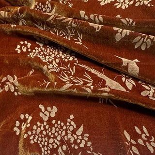 Japanese Luxury Designer Botanical Brown Non-Stretch Mulberry Silk Velvet DS28512 -40 Momme