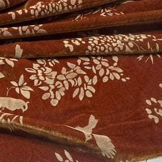 Japanese Luxury Designer Botanical Brown Non-Stretch Mulberry Silk Velvet DS28512 -40 Momme