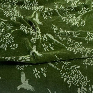 Japanese Luxury Designer Botanical Green Non-Stretch Mulberry Silk Velvet DS28513 -40 Momme