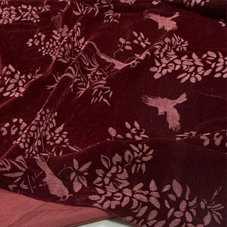 Japanese Luxury Designer Botanical Red Non-Stretch Mulberry Silk Velvet DS28514 -40 Momme
