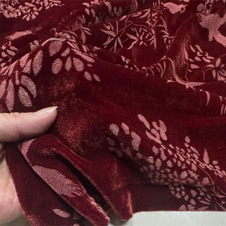 Japanese Luxury Designer Botanical Red Non-Stretch Mulberry Silk Velvet DS28514 -40 Momme