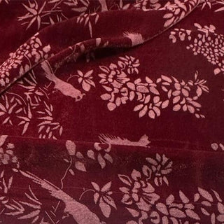 Japanese Luxury Designer Botanical Red Non-Stretch Mulberry Silk Velvet DS28514 -40 Momme