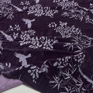 Japanese Luxury Designer Botanical Purple Non-Stretch Mulberry Silk Velvet DS28515 -40 Momme