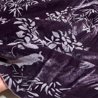 Japanese Luxury Designer Botanical Purple Non-Stretch Mulberry Silk Velvet DS28515 -40 Momme