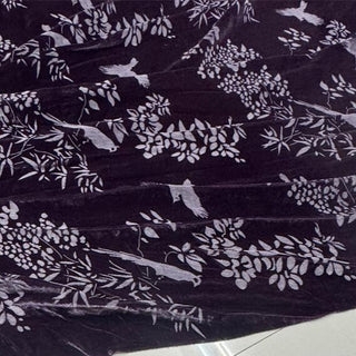Japanese Luxury Designer Botanical Purple Non-Stretch Mulberry Silk Velvet DS28515 -40 Momme