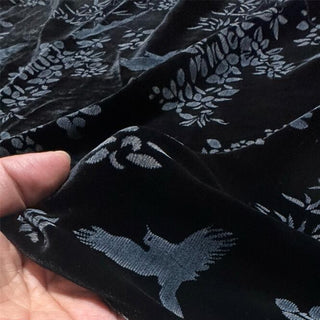 Japanese Luxury Designer Botanical Black Non-Stretch Mulberry Silk Velvet DS28516 -40 Momme