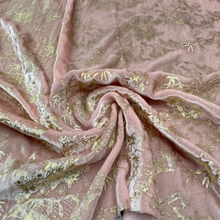 Japanese Luxury Designer Botanical Pink Non-Stretch Foil Print Mulberry Silk Velvet DS28517 -40 Momme