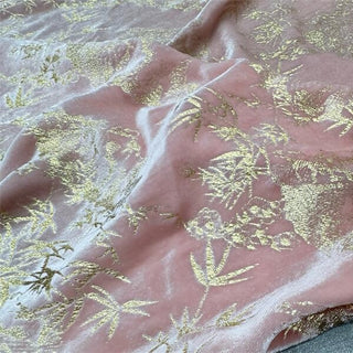 Japanese Luxury Designer Botanical Pink Non-Stretch Foil Print Mulberry Silk Velvet DS28517 -40 Momme