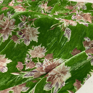 Korean Fashion Designer Floral Green Non-Stretch Mulberry Silk Velvet DS28519 -35 Momme
