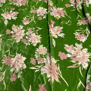 Korean Fashion Designer Floral Green Non-Stretch Mulberry Silk Velvet DS28519 -35 Momme