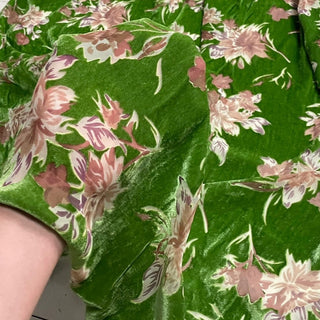 Korean Fashion Designer Floral Green Non-Stretch Mulberry Silk Velvet DS28519 -35 Momme