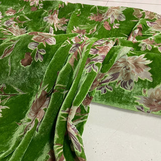 Korean Fashion Designer Floral Green Non-Stretch Mulberry Silk Velvet DS28519 -35 Momme