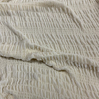 Japanese Fashion Designer Solid Off-White Non-Stretch Smocked / Shirred Mulberry Silk Velvet DS28520 -35 Momme