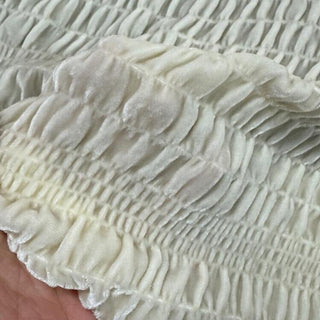 Japanese Fashion Designer Solid Off-White Non-Stretch Smocked / Shirred Mulberry Silk Velvet DS28520 -35 Momme