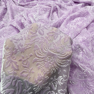 Italian Fashion Designer Floral Purple Non-Stretch Burnout Mulberry Silk Devore Velvet DS28522 -20 Momme